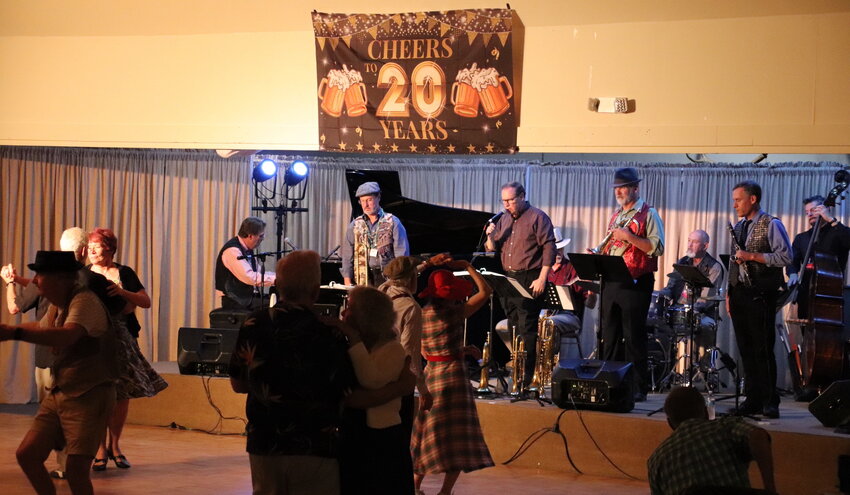 Fort Collins' The Poudre River Irregulars' performance livens up the Evergreen Elks Lodge dance floor.